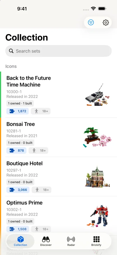 Your collection in Baseplate on iPhone