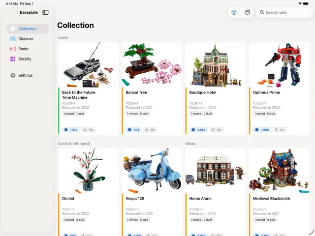 Baseplate on iPad: collection
