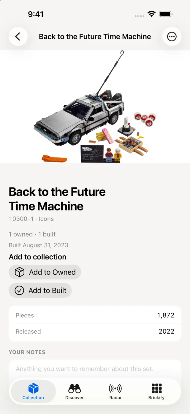 Baseplate on iPhone: set details